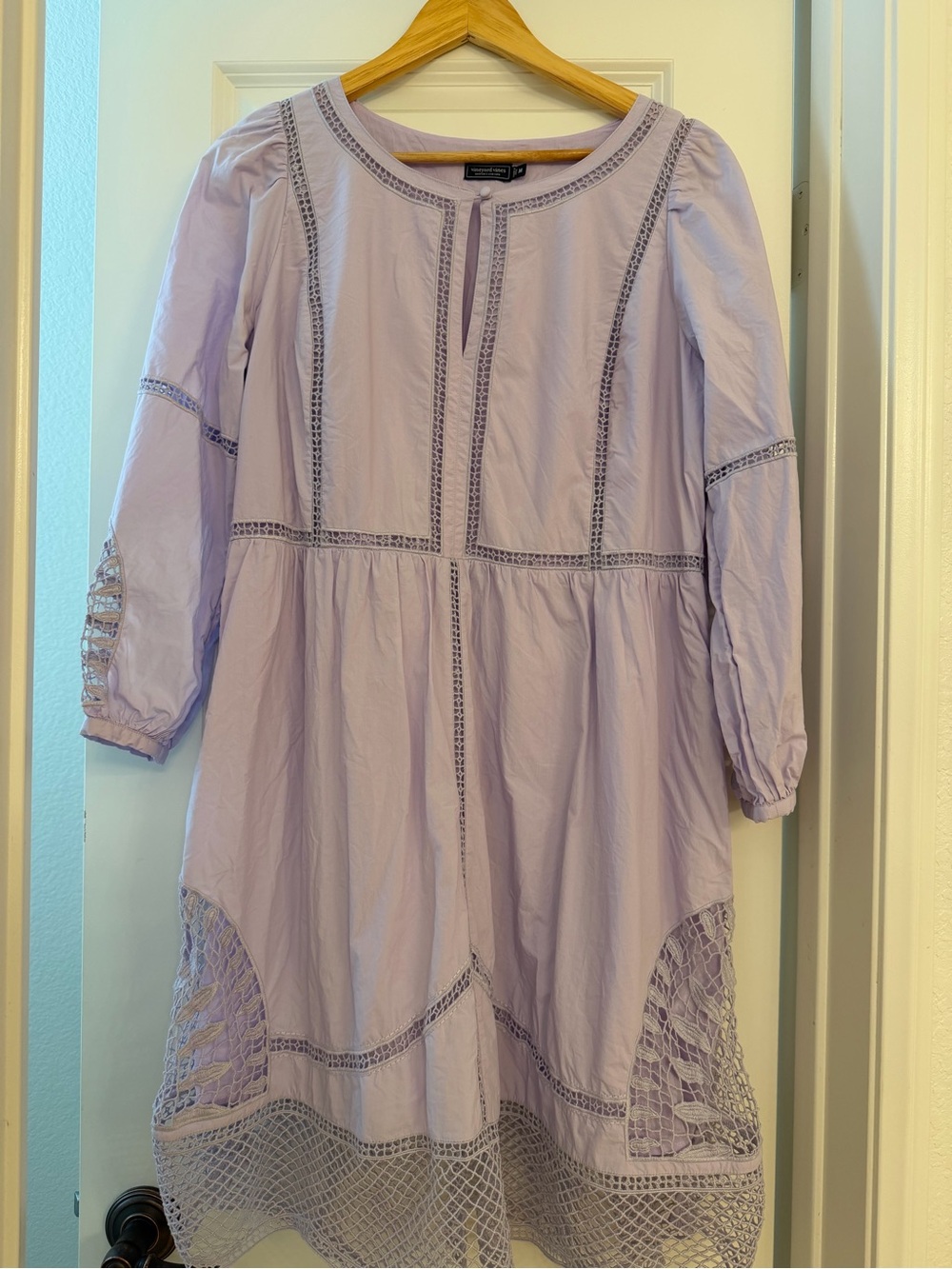 Vineyard Vines Lavender Midi Dress with Lace Insets